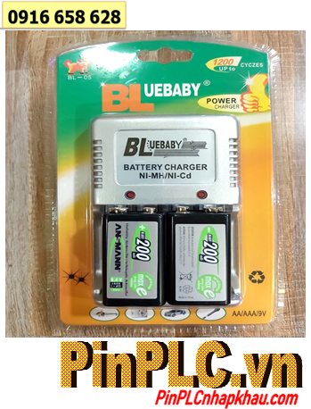 BlueBaby BL-5; Bộ sạc pin 9v BlueBaby BL-5 kèm 2 pin sạc Ansman 9v 200mAh chính hãng